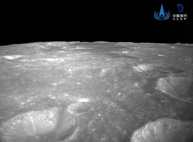 TOPSHOT - This undated handout photo taken by the China National Space Administration (CNSA)??and released on June 4, 2024 shows a general view of craters on the surface of the moon captured by China's Chang'e-6 lunar probe. A module of a Chinese lunar probe successfully took off from the far side of the Moon on June 4 carrying samples to be taken back to Earth, state media reported. (Photo by Handout / China National Space Administration / AFP) / RESTRICTED TO EDITORIAL USE - MANDATORY CREDIT "AFP PHOTO / CNSA" - NO MARKETING NO ADVERTISING CAMPAIGNS - DISTRIBUTED AS A SERVICE TO CLIENTS (Photo by HANDOUT/China National Space Administration/AFP via Getty Images)