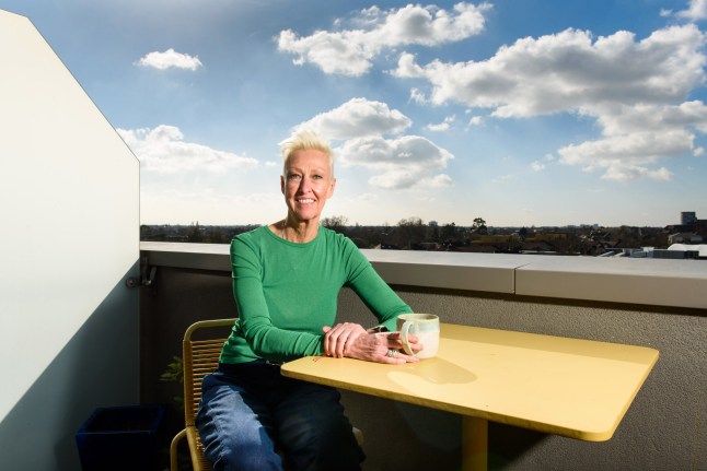 Moira Mulvey on the terrace of her Sovereign Network Group (SNG) home in Hounslow. 1.3.25 ??Richard Eaton