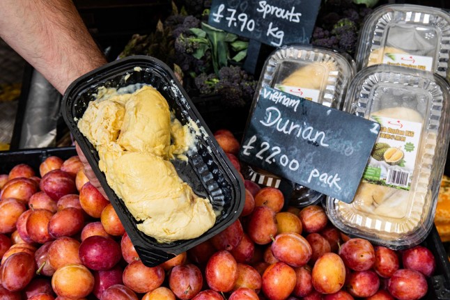 Durian fruit from Vietnam is sold outside the store for ??22. An engineer sent to probe a suspected gas leak at a greengrocers was shocked to discover the cause was the world's smelliest fruit. Staff at Strongs Fruit and Veg shop were bemused when a Cadent gas engineer walked in to try and identify the source of the leak. Photo released 22/09/2025