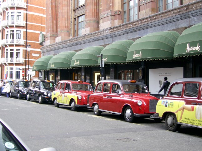 London cabs outside Harrods Department store