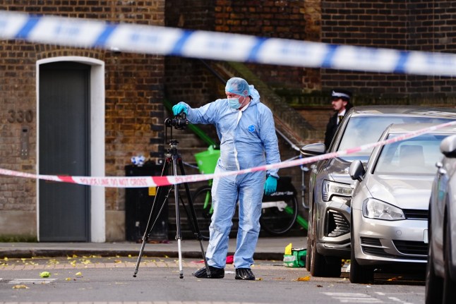 A police forensic officer at the scene on Southern Grove in Ladbroke Grove, west London, after an eight-year-old girl was seriously injured when she was shot in "an appalling incident". The child, who is now in a stable condition, and a 34-year-old man who was also injured were taken to hospital after being shot just after 5.30pm on Sunday. Picture date: Monday November 25, 2024.
